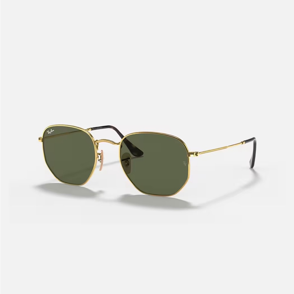 Ray-Ban Gold Green Hexagonal Sunglasses